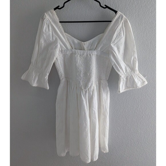 Spell & The Gypsy Bo Mini Dress Womens Size XS White Floral Eyelet Smocked Dress - Picture 5 of 7